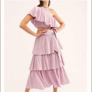Free People GO FOR DRAMA Blush TIERED Skirt Set XS